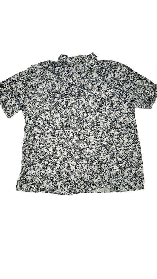 Button Up Floral Print Black And White Shirt