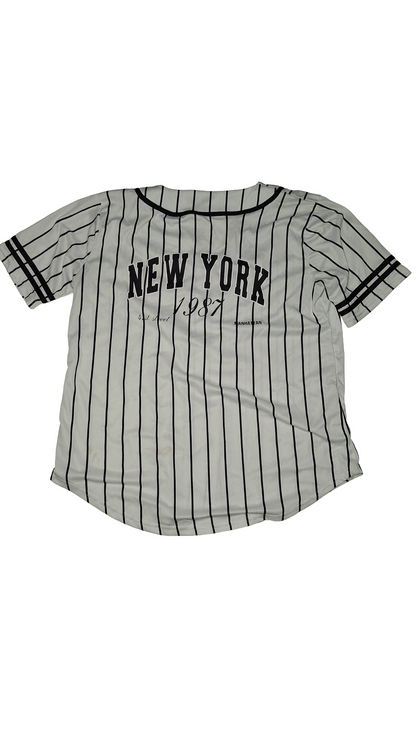 Pinstripe NY Baseball Black And White Jersey