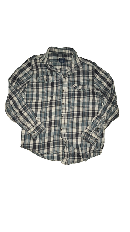 Plaid Flannel Black White Blue Shirt