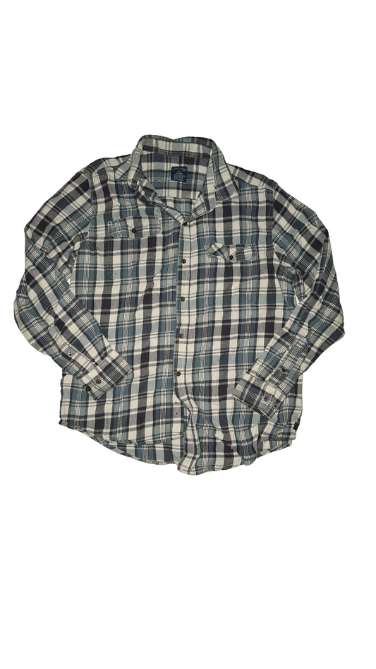Plaid Flannel Black White Blue Shirt