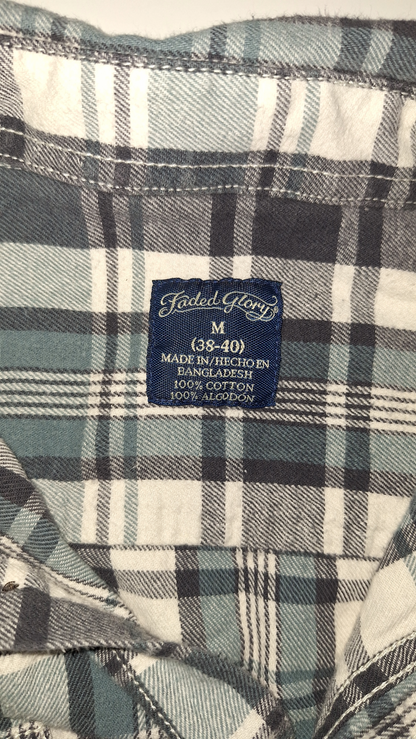 Plaid Flannel Black White Blue Shirt