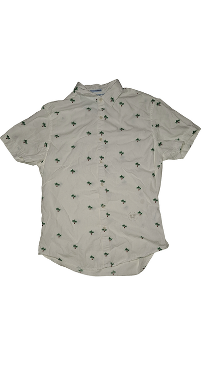 Palm Tree Print Button Down White Shirt