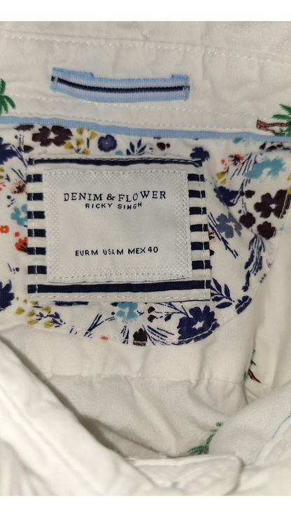 Palm Tree Print Button Down White Shirt